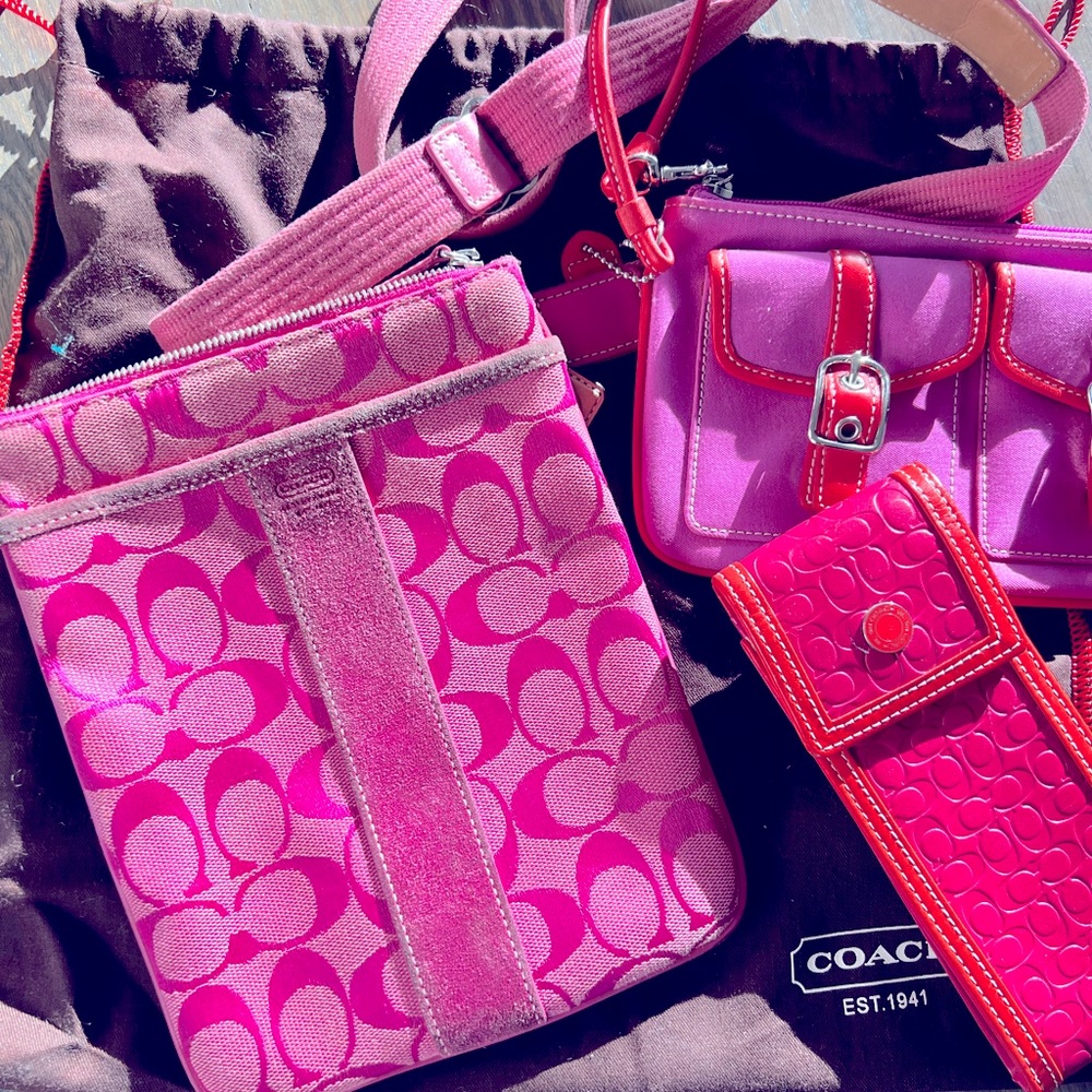 Coach bundle (crossbody, wristlet and glasses/sunnies case)